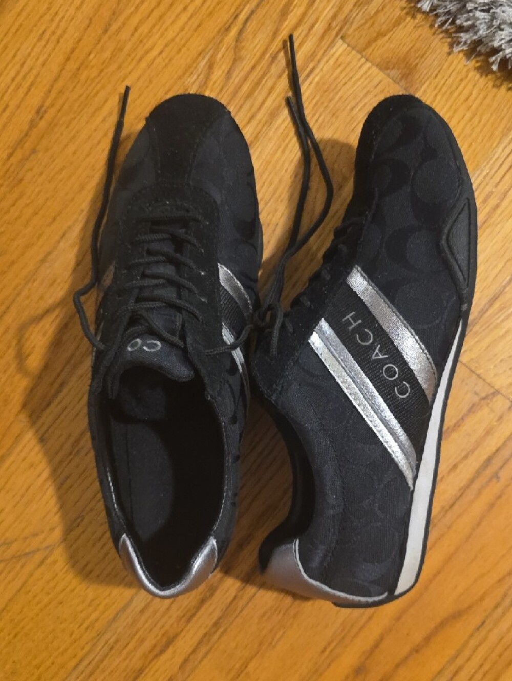 Coach Black Sneakers with Silver Accent Stripes - Picture 3 of 4